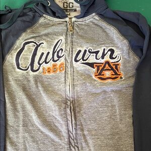Auburn college Gray and Navy Zip-Up Hoodie with Orange Embroidery